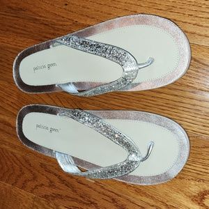Patricia Green Silver Rhinestone Flip Flops 10